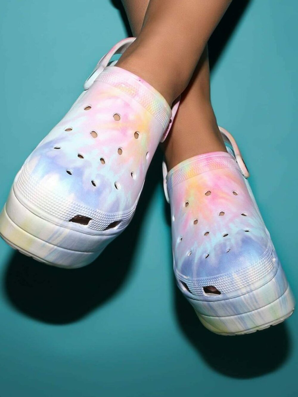 NEW🔥 Pastel Tie Dye Classic Platform Clogs Sandals Wedge Heel Slingback Slip-On - Picture 3 of 7
